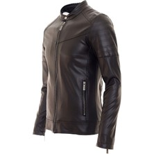 North Fashion NorthFashion Erkek Siyah Iç Cepli Slim Fit Deri Ceket