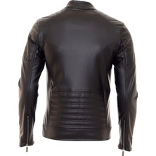 North Fashion NorthFashion Erkek Siyah Iç Cepli Slim Fit Deri Ceket