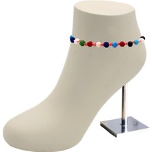 BijuStore Karışık Renk Kristal Taş Kadın Makreme Örgü Halhal