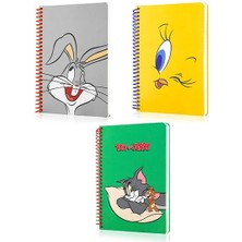 Mabbels Buggs Bunny + Tweety + Tom ve Jerry Butik Defter Seti 1 Kareli 2 Çizgili