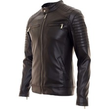 North Fashion NorthFashion Erkek Siyah Iç Cepli Slim Fit Deri Ceket