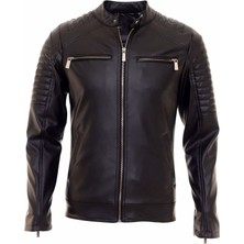 North Fashion NorthFashion Erkek Siyah Iç Cepli Slim Fit Deri Ceket