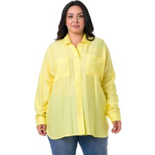 Disentis Modest Büyük Beden Torba Cepli Yanları Yırtmaçlı Sarı Gömlek