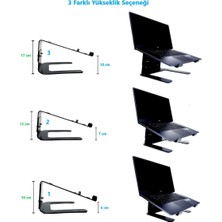 Yükseklik Ayarlı Metal Notebook Soğutucu Laptop Standı-Siyah-3 Farklı Yükseklik