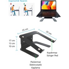 Yükseklik Ayarlı Metal Notebook Soğutucu Laptop Standı-Siyah-3 Farklı Yükseklik