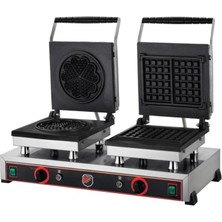 Işıkgaz Silverinox Çiftli Çiçek+Kare Waffle Makinesi