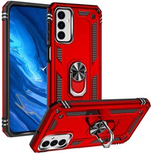 Caseart Samsung Galaxy M23 Kapak Military Yüzüklü Stantlı Panzer Tank Kılıf - Kırmızı