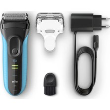 Braun Series 3 Proskin 3040S Tıraş Makinesi, Siyah/mavi - Şarj Edilebilir Elektrikli Suya Dayanıklı Tıraş Makinesi +Limited Edition Seyahat Çantası