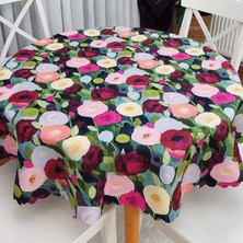 Körfez Kırlent Çiçekli Desen Yuvarlak Masa Örtüsü 135X135CM