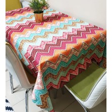 Körfez Kırlent Çini Patchwork Zigzag Desen Masa Örtüsü