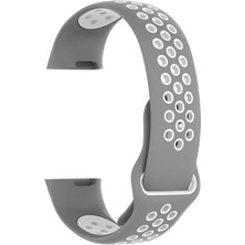 Markacase Fitbit Charge 4 Için Small Beden(S Sıze) Delikli Kordon Gri Beyaz