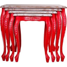 Mobilya Baba Milo Kırmızı Eskitme Oymalı Zigon Sehpa