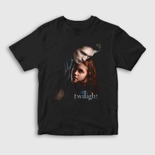 Presmono Unisex Çocuk Siyah Edward Bella Twilight T-Shirt