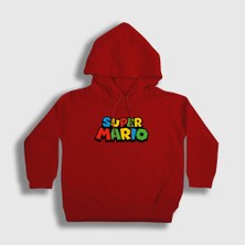 Presmono Unisex Çocuk Kırmızı Logo Oyun Super Mario Kapüşonlu Sweatshirt