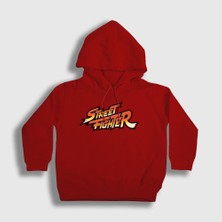 Presmono Unisex Çocuk Kırmızı Logo Oyun Street Fighter Kapüşonlu Sweatshirt