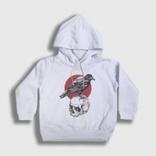 Presmono Unisex Çocuk Beyaz Skull Crow Karga Kapüşonlu Sweatshirt