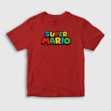 Presmono Unisex Çocuk Kırmızı Logo Oyun Super Mario T-Shirt