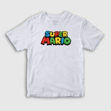 Presmono Unisex Çocuk Beyaz Logo Oyun Super Mario T-Shirt