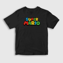 Presmono Unisex Çocuk Siyah Logo Oyun Super Mario T-Shirt
