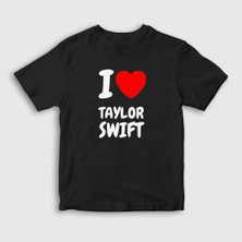 Presmono Unisex Çocuk Siyah I Love Taylor Swift T-Shirt