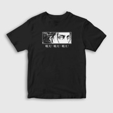 Presmono Unisex Çocuk Siyah Eren Yeager Flowers Anime Attack On Titan T-Shirt