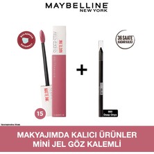 Maybelline New York Super Stay Matte Ink Likit Mat Ruj - 15 Lover - Pembe + Mini Tattoo Liner Gel Pencil