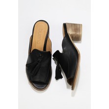 Bueno Shoes Siyah Deri Kadın Topuklu Terlik