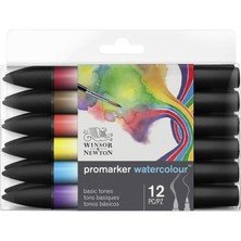 Winsor & Newton : Promarer Watercolour Suluboya Markör Seti : 12 Temel Renk