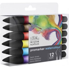 Winsor & Newton : Promarer Watercolour Suluboya Markör Seti : 12 Temel Renk