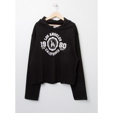 Lmtd Baskılı Kız Çocuk Siyah Sweatshirt Nkfvıala Ls Cropped Boxy Sweat