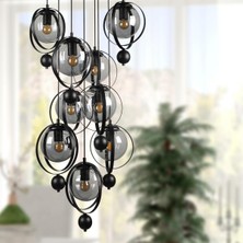 Begüsa Jüpiter 9'lu Avize Siyah Füme Cam