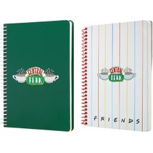 Mabbels Friends Spiralli Beyaz ve Friends Central Perk Yeşil Butik Defter Çizgili 96 Yaprak 17X24