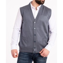 Fresh Moda Erkek Gri Ince Yün Triko Cepli Örgü Yelek