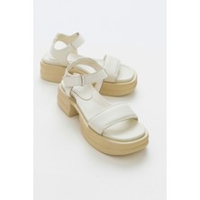 Luvi Swan Krem Kadın Deri Sandalet