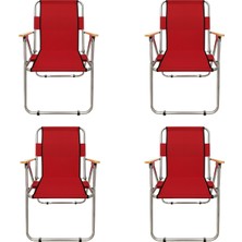 Tedarik Center 4 Adet Kamp Sandalyesi Ahşap Kollu Katlanır Kamp Sandalyesi - Kırmızı