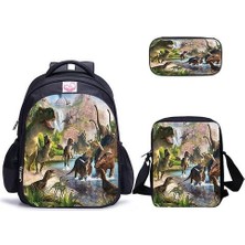 Xhang 3 Adet / Takım Dinozor Sırt Çantası Anime 3D Baskı Okul Çantası Oxford Satchel ile Kalem Çantası Messenger Çanta (Yurt Dışından)