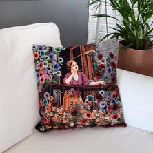 Körfez Kırlent Goblen Dokuma Kırlent Kılıfı Çiçekli Balkon 43 x 43 Cm