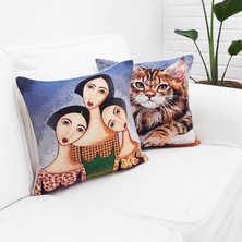 Körfez Kırlent Goblen Dokuma Kırlent Kılıfı 2'li Kombin Set