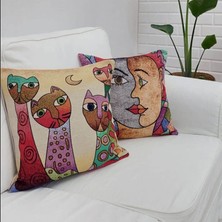 Körfez Kırlent Goblen Dokuma Kırlent Kılıfı 2'li Kombin Set