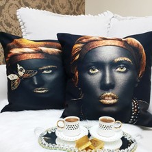 Körfez Kırlent Black Face Desen Kırlent Kılıfı 2'li  Kombin Set