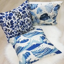 Körfez Kırlent Çini Desen Kırlent Kılıfı 3'lü Kombin Set