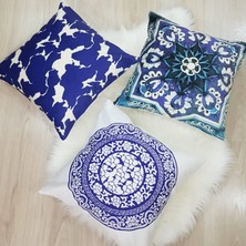 Körfez Kırlent Çini Desen Kırlent Kılıfı 3'lü Kombin Set