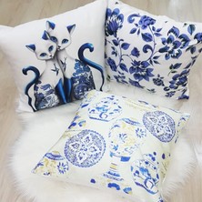 Körfez Kırlent Çini Desen Kırlent Kılıfı 3'lü Kombin Set