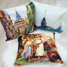 Körfez Kırlent Istanbul Desen Kırlent Kılıfı 3'lü Kombin Set