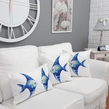 Körfez Kırlent Mavi Balık Desen Kırlent Kılıfı 3'lü Kombin Set