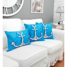 Körfez Kırlent Marin Desen Kırlent Kılıfı 3'lü Kombin Set