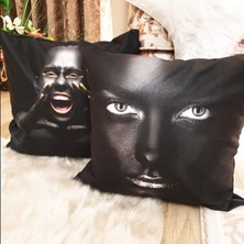 Körfez Kırlent Black Face Desen Kırlent Kılıfı 2'li  Kombin Set