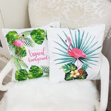 Körfez Kırlent Tropik Desen Kırlent Kılıfı 2'li  Kombin Set