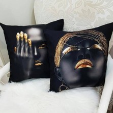 Körfez Kırlent Black Face Desen Kırlent Kılıfı 2'li  Kombin Set