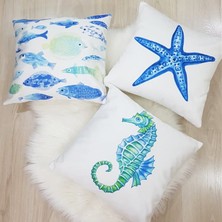 Körfez Kırlent Marin Desen Kırlent Kılıfı 3'lü Kombin Set